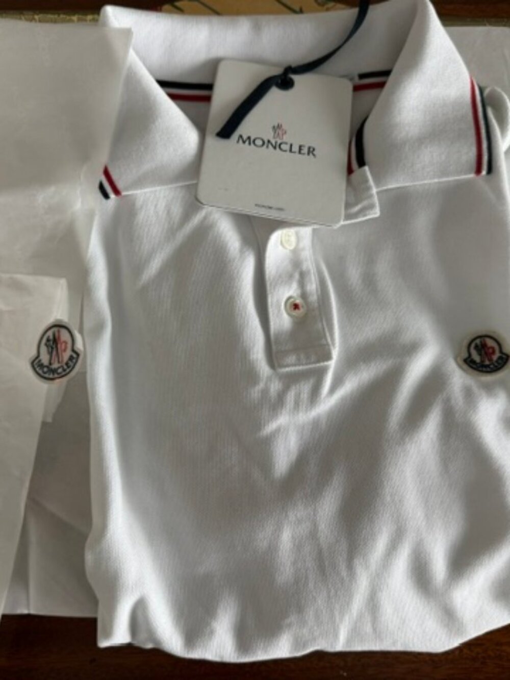 MONCLER Maglia Polo Manica Corta, Optical White Cotton, Sz L, Authentic, N w/oT